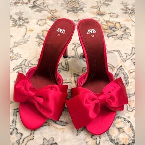 Zara Red Satin Bow Heels